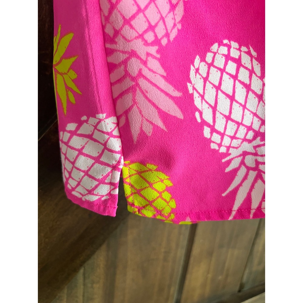 Macbeth Collection Pink Pineapple Sleeveless Blouse Smocked Top Womens Medium - Picture 6 of 7